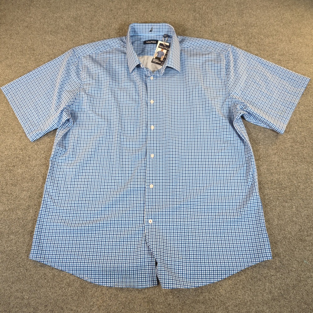 New Nautica Mens XXL Performance Dress Shirt Gingham Short Sleeve 258829‎ #2574